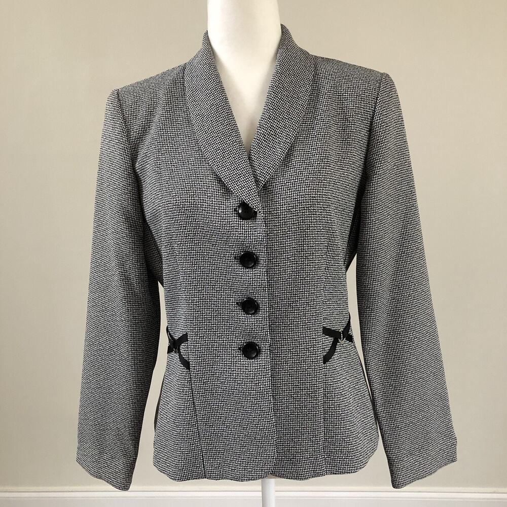 VTG PERCEPTIONS New York Women's LS 4 Button Black/White Blazer Sz 8